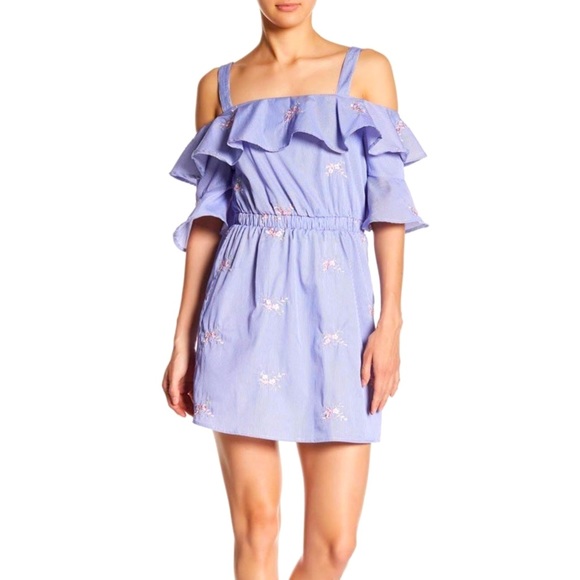 Woman's Blue striped Embroidered Floral Dress - Picture 2 of 8